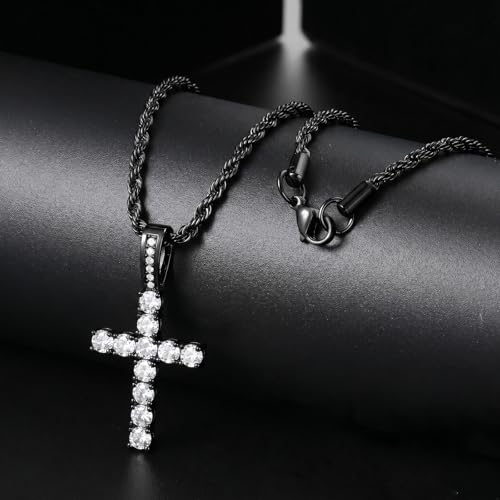 GEMOSA Cross Necklace for Men, Cuban Link Layered Rope Chain Silver/Gold/Black - color: Black Gold, size: 20/22 inch
