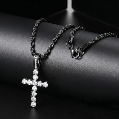 GEMOSA Cross Necklace for Men, Cuban Link Layered Rope Chain Silver/Gold/Black - color: Black Gold, size: 22/24 inch
