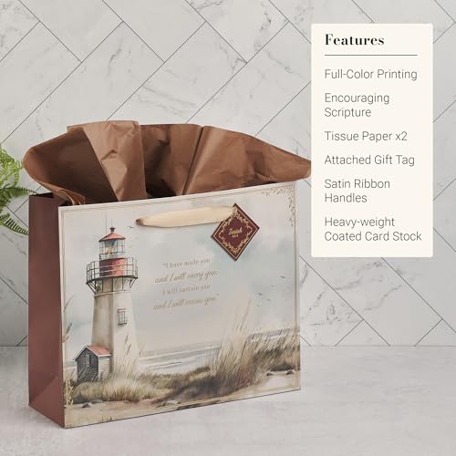 Christian Art Gifts Large Gift Bag with Tissue Paper, I Will Carry You - color: Carry You Lighthouse/Multicolor, style: Large Landscape