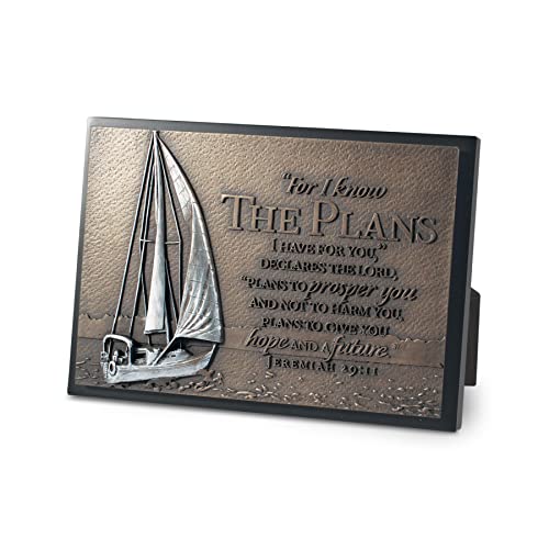 Lighthouse Christian Products I Know The Plans Hammered Bronze Tone 6.5 x 4.5 Inch Cast Stone Sculpture Plaque Boat - style: Rectangle