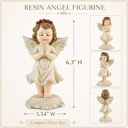 Praying Angel Figurine, Guardian Angel Statue for Shelf Desk Bedside Decor, 6.3" Angel Figurine for Mom Grandma Daughter Women, Sympathy Memorial Religious Gift for Christmas Easter Birthday