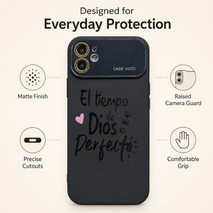 for iPhone 17 Pro Max Case God's Timing is Perfect Spanish Bible Verse Phone Case, Full Camera Lens Protection, Shockproof Drop Resistant Durable Cover (Black, iPhone 12) - color: black, size: iPhone 12