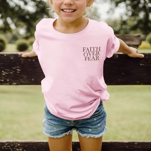 Girls Faith Over Fear Christian Shirts for Kids Jesus God Bible Verse Religious Tshirt Cute Preppy Graphic Tees Tops - color: Pink, size: 11-12 Years