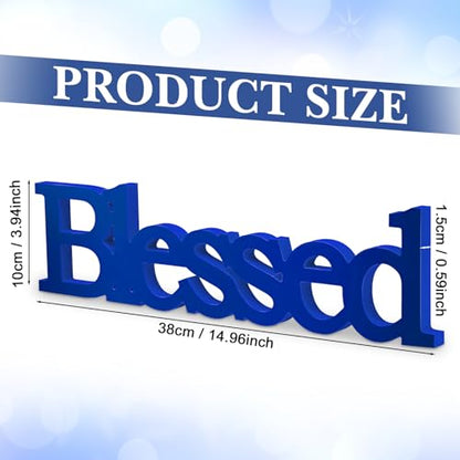 Blulu Blessed Letter Table Sign Wooden Blessed Standing Sign,Blue - color: Blue