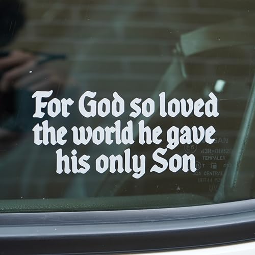 for God So Loved The World Jesus Sticker – John 3:16 Bible Verse Decal – for Cars, Laptops, Bibles – Waterproof Vinyl Size 5x2.3 (Gloss White)