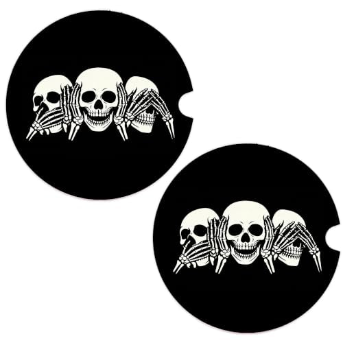 Gothic Car Coasters Set of 2, Horror Skull Car Accessories, 01 - color: Gothic
