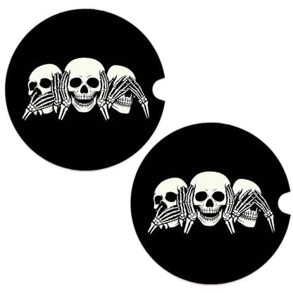 Gothic Car Coasters Set of 2, Horror Skull Car Accessories, 01 - color: Gothic