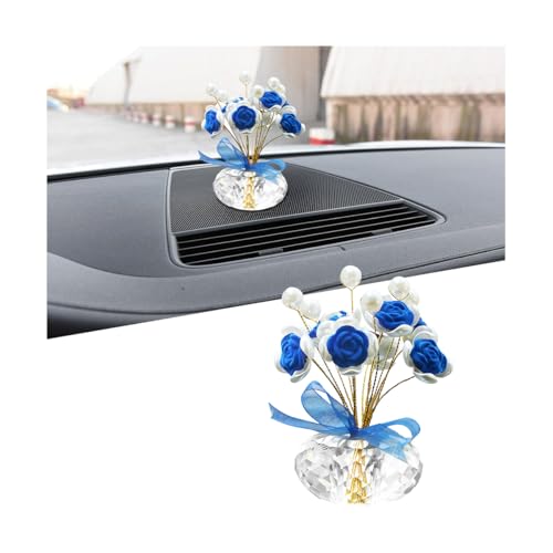 Bling Car Dashboard Ornaments, Crystal Cute Romantic Vehicle Pearl Rose Decoration for Dash, Automotive Interior Flower Decor Accessories, Universal for SUV Sedan Truck (Dark Blue) - color: Dark Blue