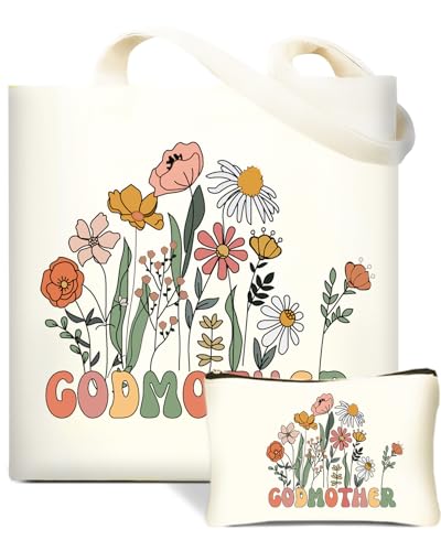 DHQH Godmother Proposal Gifts for Women, Will You be My Godmother Canvas Tote Bag with Makeup Bag, Unique Birthday Christmas Gifts from Godchild - style: Godmother-tote Bag
