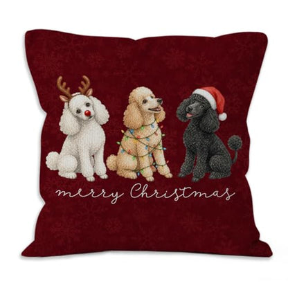 Merry Christmas Poodle Throw Pillow Covers 18x18 Home Decor - color: Poodle