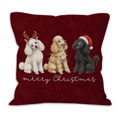 Merry Christmas Poodle Throw Pillow Covers 18x18 Home Decor - color: Poodle