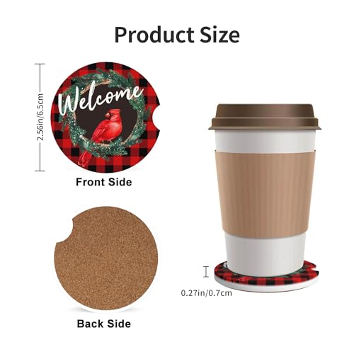 Christmas Cardinal Car Cup Holder Coasters 2 Pack 2.63" for Women - color: Red