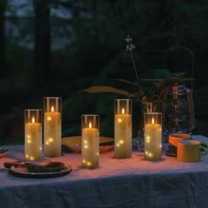 24-Pack Gray Flameless Candles with Remote Control, Battery-Powered LED Candles with Embedded Star String Lights & Realistic Flickering Flame. with Timer for Christmas, Home, Wedding, Fireplace Mantle - color: 24String-Grey
