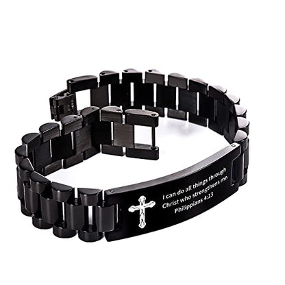 Religious Quote Faith Christian Bible Verse Bracelet, Stainless Steel Jesus Cross Encouragement Bracelet, Inspirational Wristband for Men - style: Custom Your Quote