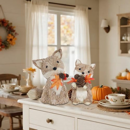 winemana Fall Decor Set of 2 Sisal Fox, Thanksgiving Decorations for Home - style: style 1