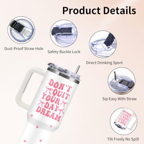 Inspirational 40 oz Tumbler with Handle & Straw, Don't Quit Your Day Dream - color: Dream1