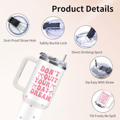 Inspirational 40 oz Tumbler with Handle & Straw, Don't Quit Your Day Dream - color: Dream1