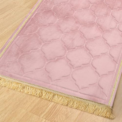 Muslim Prayer Rug with Tasbih Prayer Beads, Soft Memory Foam Prayer Matt Islam, Padded Islamic Prayer Mat Thick for Men and Women, Janamaz, Sajadah (25.6" x 43.3", Pink) - color: Pink