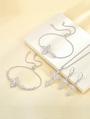 YL 925 Sterling Silver Cross Necklace for Women Halo Infinity Pendant Cubic Zirconia Jewelry for Mom - color: 04-zirconia-Apr