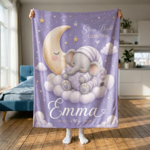 Personalized Baby Blanket With Name, Custom Baby Blankets Gift for Boy Girl - color: Misty Lavender, size: Elephant