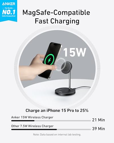 Anker MagGo 2-in-1 MagSafe Compatible Qi2 15W Wireless Charging Stand - color: Black