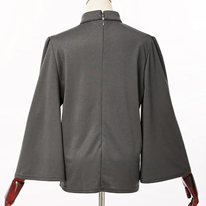 Women's Clergy Shirt Tab Collar Swing Long Sleeve Regular Blouse - color: Grey, size: 3X-Large