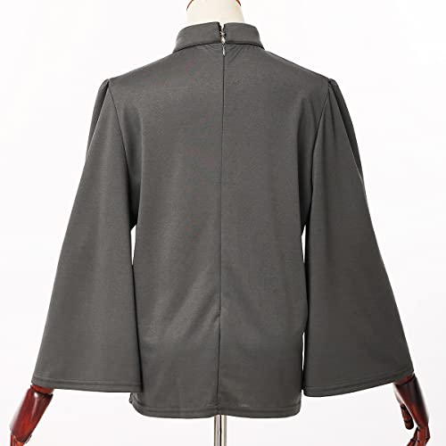 Women's Clergy Shirt Tab Collar Swing Long Sleeve Regular Blouse - color: Grey, size: 4X-Large