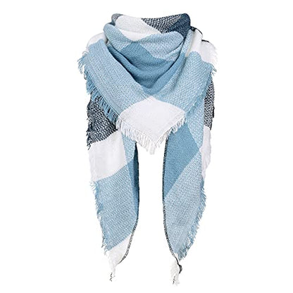 American Trends Scarfs for Women Winter Triangle Scarf Classic Plaid Warm Scarf Soft Scarves Knitted Wrap Shawl - color: Triangle Blue & White & Black