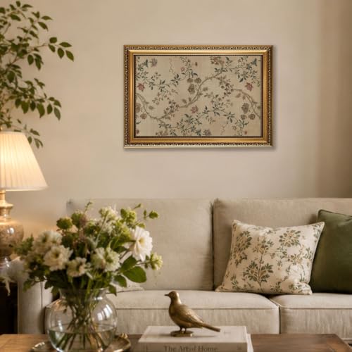 Vintage Botanical Wall Art Floral Pictures French Country Decor Gold Framed - color: Chinoiserie floral, size: 24"L x 16"W