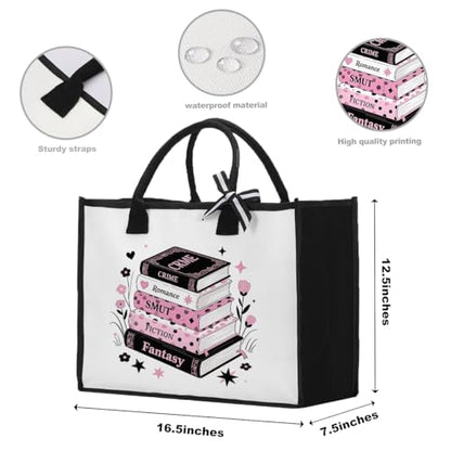 Book Tote Bag Christmas Librarian Bookish Gifts for Women Readers Book Lover - color: Pink Book
