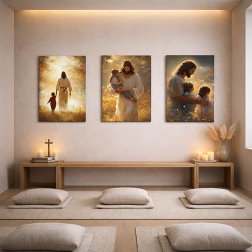 Jesus with Children Canvas Wall Art, 3 Piece Gallery Wrapped Set, 12x16 - color: Jesus With Children Set, size: 16"L x 12"W