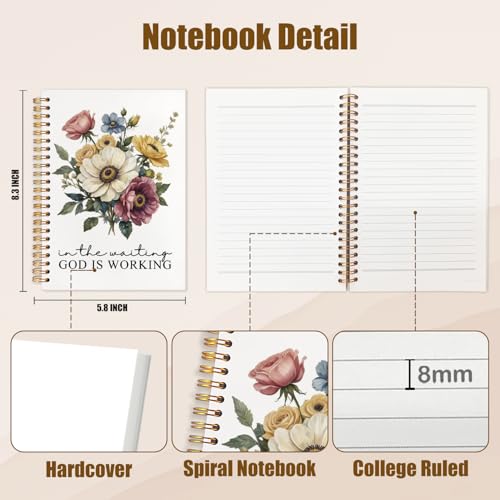 Boho Floral Christian Notebook Journal, Journal God,Bible Verse Journal, in the Waiting God Is Working Religious Spiral Notebook Journal for Note Taking, Christian Faith Gifts for Women, 5.5x8.3 Inch - color: god is working