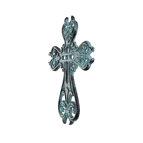 Ardour Distressed Blue Wall Cross for Home Decor.Metal Hanging Decorative Crosses Wall Decor - 6.8 x 9 Inches
