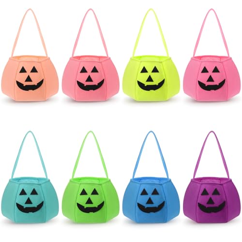 SilTriangle 8 Pcs Pumpkin Trick or Treat Buckets Felt Pastel for Halloween