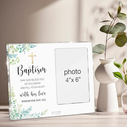 Baptism Gifts Picture Frame, Christening Gifts for Goddaughter Godson Godchild Baby, Christian Baptism Gift for Boys Girl Acrylic Photo Frames, Photo 4 x 6 Inches - color: Baptism- A