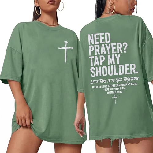 Jesus Oversized Shirts Women Christian Faith Tee Religious Bible Verse Tops - color: Green, size: XX-Large