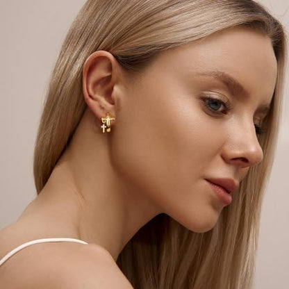 14K Gold Cross Huggie Earrings for Women Hoop Small Cross Earring - color: Tiny Gold Cross Hoop Earring