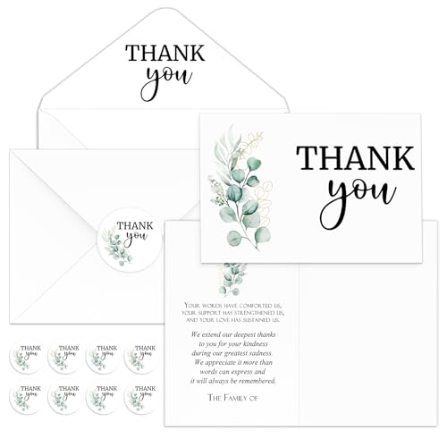 Marspark 25 Pack Funeral Thank You Cards Sympathy Envelopes, Greenery - style: Greenery
