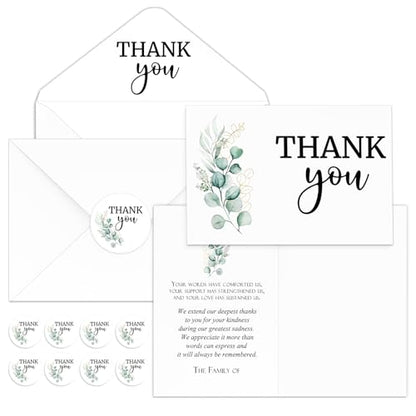 Marspark 25 Pack Funeral Thank You Cards Sympathy Envelopes, Greenery - style: Greenery