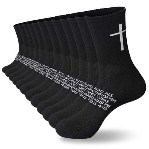 6 Pairs Christian Cross Socks Prayer Stockings with Bible Verse for Church & Daily Wear Christian Gift for Christmas - color: Philippians 4:13 - Black