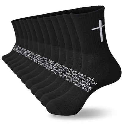 6 Pairs Christian Cross Socks Prayer Stockings with Bible Verse for Church & Daily Wear Christian Gift for Christmas - color: Philippians 4:13 - Black