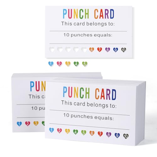 Punch Cards 200 Pack Reward Punch Cards for Classroom Incentive Awards - size: 3.5 IN Heart Colorful