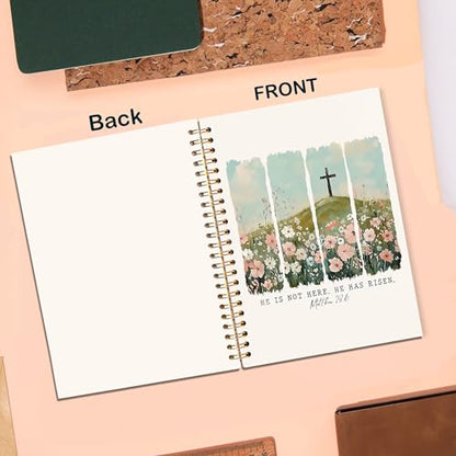 Wildflower Christian Cross Journaling Notebook, Matthew 28:6 Bible Notebooks for Note Taking, Scripture Journals for Writing, Prayer Journal for Woman, Religious Spiral Notebook 5.5x8.3 Inch - color: 28:6