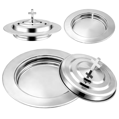 Silver Communion Bread Tray with Lid, Stainless Steel Holy Communion Tray for Churches, Polished Church Supplies Ware (304 Stainless) - color: Silver Communion Bread Tray