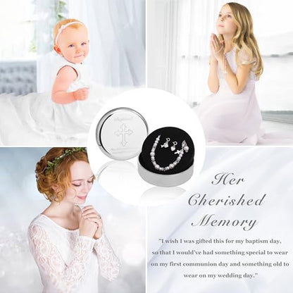 Tryuunion Baptism Bracelet in 925 Sterling Silver and Cultured Pearls for Baby Girls, Comes with a Unique Silver-plated Jewelry Keepsake Box, Christening and Baptism Gifts For Girl, Includes 3 Charms - style: Complete Set
