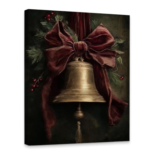 KSDUT Vintage Christmas Gold Bell Framed Wall Art 11x14 Inch - color: Christmas-12