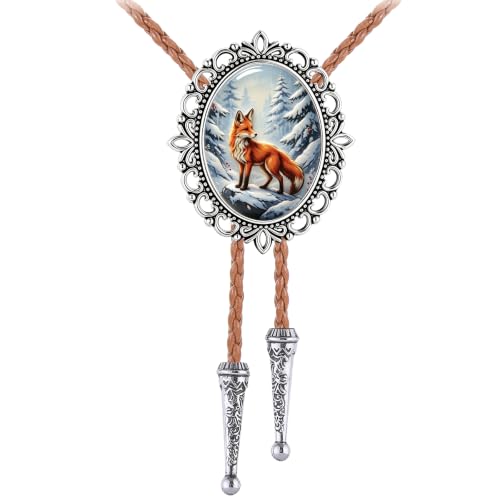 GelConnie Gothic Bolo Tie for Men Women 3D Art Western Cowboy Necktie - color: Fox Snow Bolo Tie