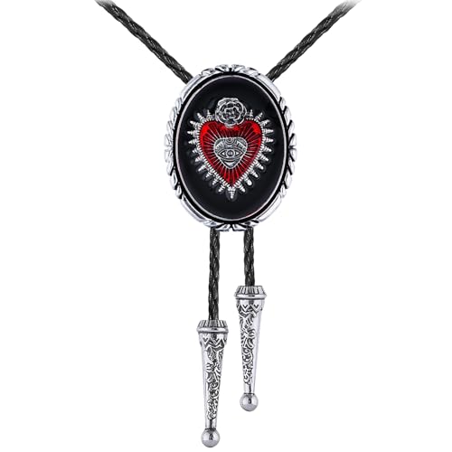 GelConnie Bolo Tie for Women Heart Cowboy Necktie Flower Gothic Mens Bolo Ties Bolero Necklace Red Western Ties for Men - color: Black Heart Bolo Tie