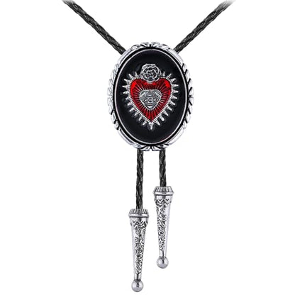 GelConnie Bolo Tie for Women Heart Cowboy Necktie Flower Gothic Mens Bolo Ties Bolero Necklace Red Western Ties for Men - color: Black Heart Bolo Tie