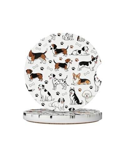 Ceramic Car Cup Coasters 2PCS - Lovable Dog - color: Lovable Dog